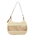 Women's casual straw crossbody bag in khaki colour with horizontal square shape and adjustable shoulder strap