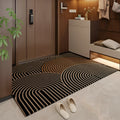 Polyester entrance door mat with geometric pattern in beige colour non-slip backing