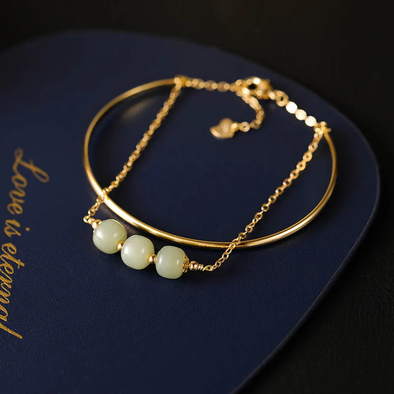 Women's Hetian jade lucky beads bracelet with gold inlay decoration in three bead count versions