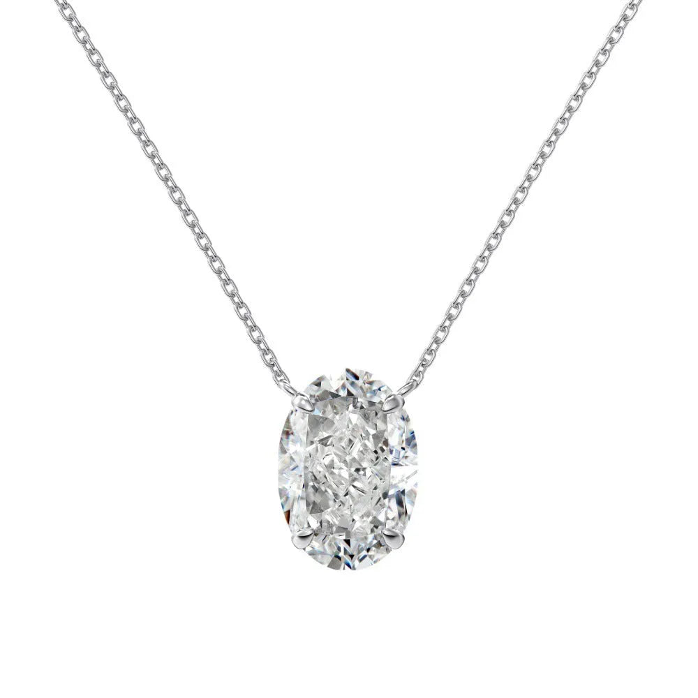 Sterling silver necklace with geometric oval ice flower pendant in gold plating