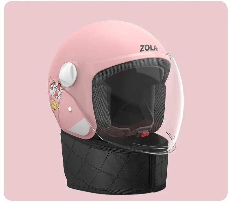 Electric bicycle helmet with winter scarf attachment and anti-fog visor in blue colour