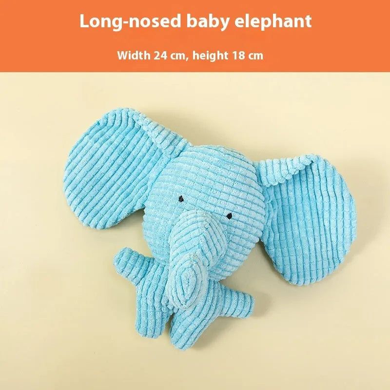 Bite-resistant plush puppy toy showing donkey, rechargeable duck, elephant, and dog styles