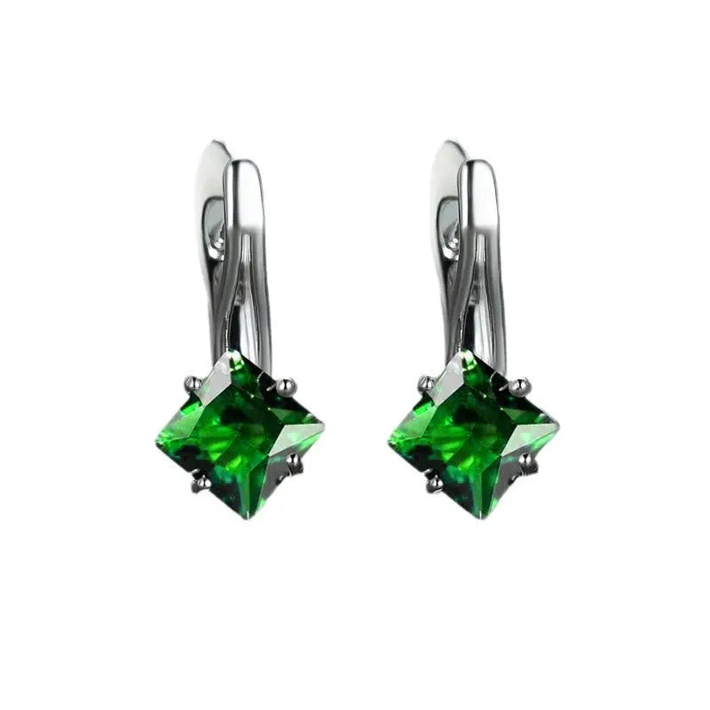 Copper women's earrings with diamond design and zircon inlay in blue, green, and colour options