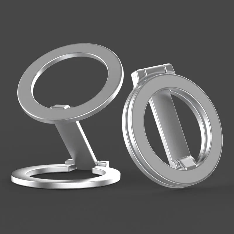 Black metal fastened ring desktop stand bracket holding a monitor