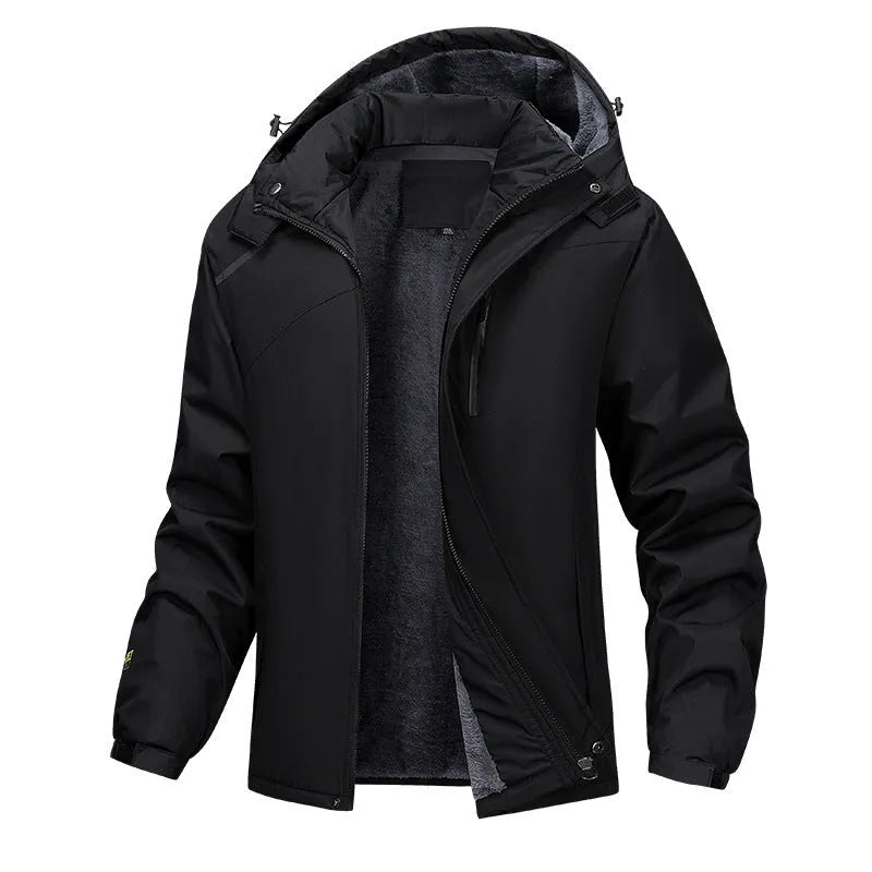 Plus size men's loose fit waterproof hooded coat in army green colour