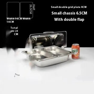 Stainless steel commercial dining plate display box with lid in multiple grid configurations