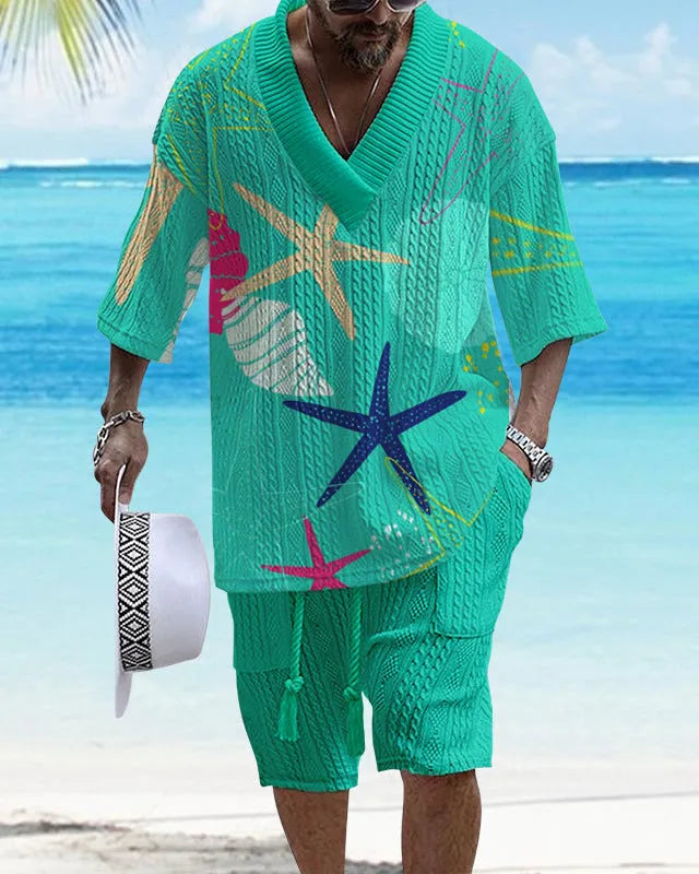 Loose casual short sleeve suit set for men in polyester fibre available in multiple colours