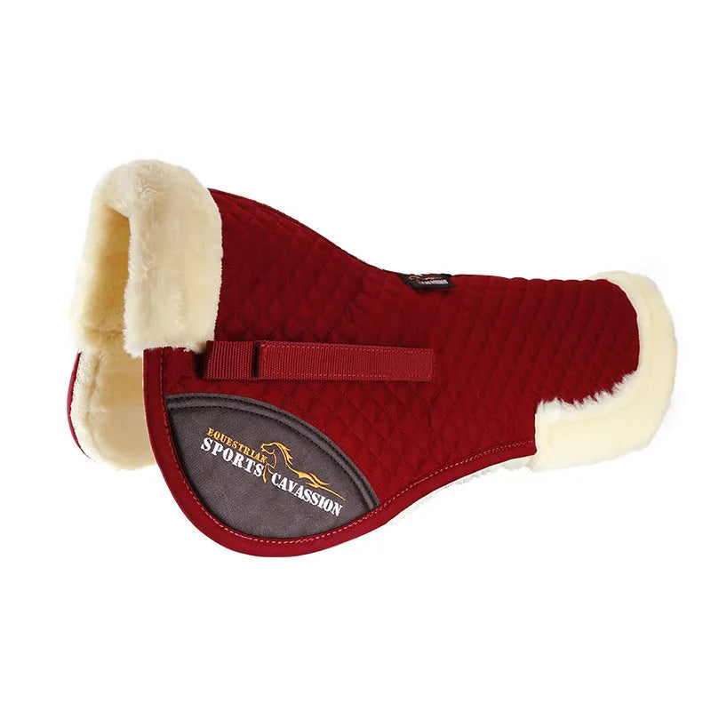 Riding saddle balance wool pad with memory foam core in black, navy, white, or wine red.