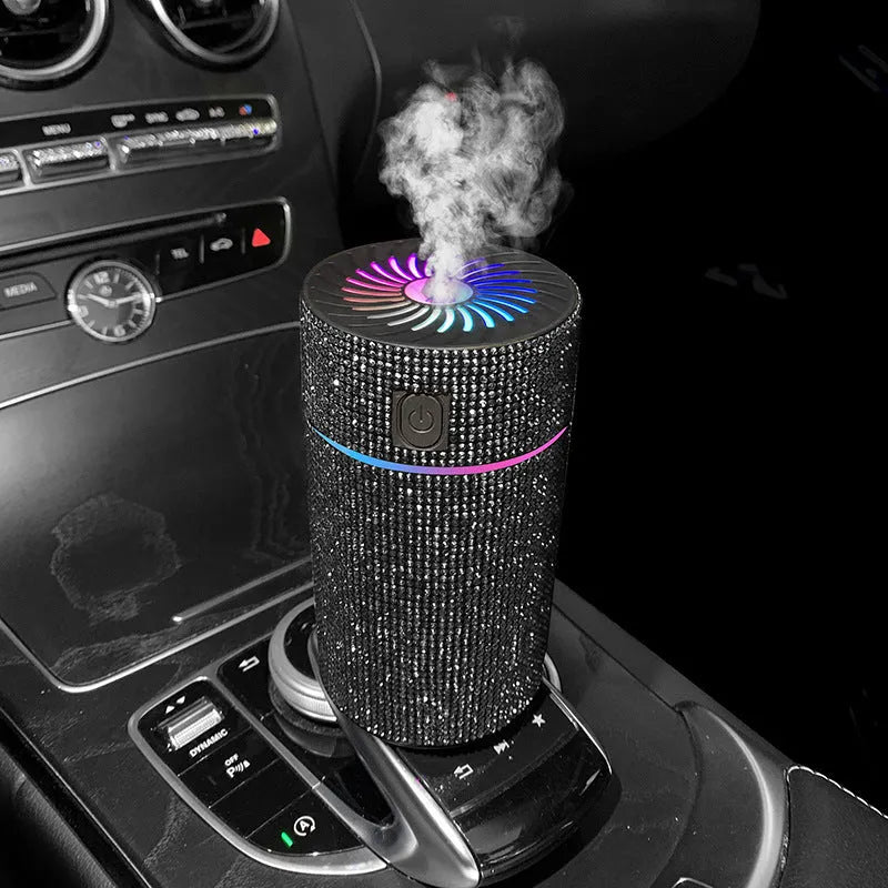 Car mounted air purification humidifier in various colour diamond finishes with 12V USB power cord