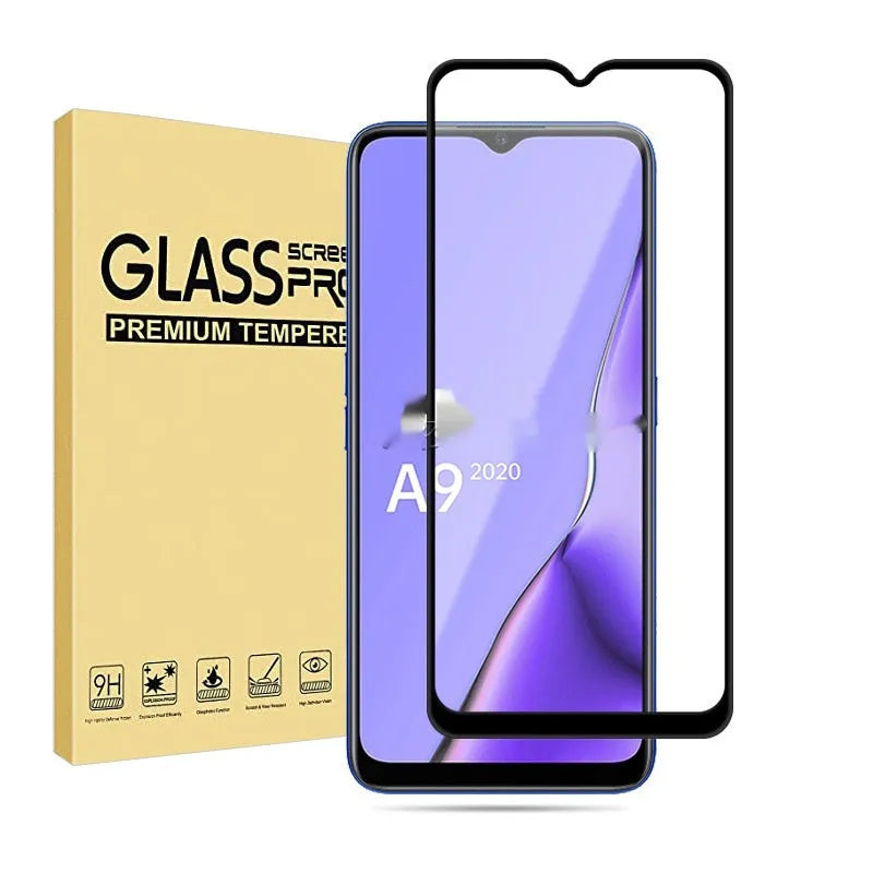 OPPO A9 2020 full screen tempered glass protector with full glue black options