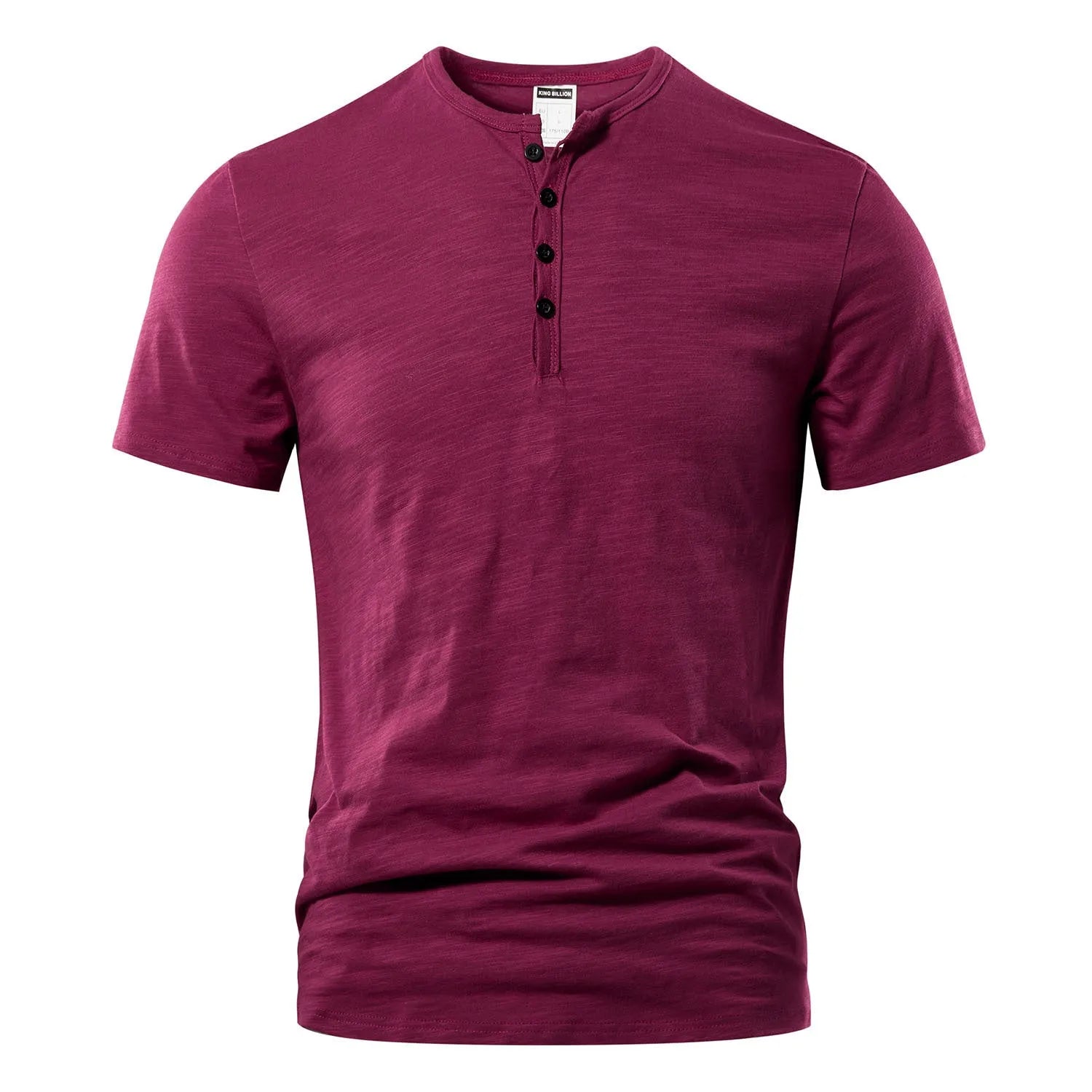 Men's solid colour slub cotton short sleeve T-shirt in British-style pullover design.