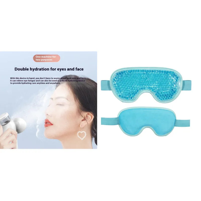 White rechargeable hot compress eye mask and fabric cover with USB charging cable