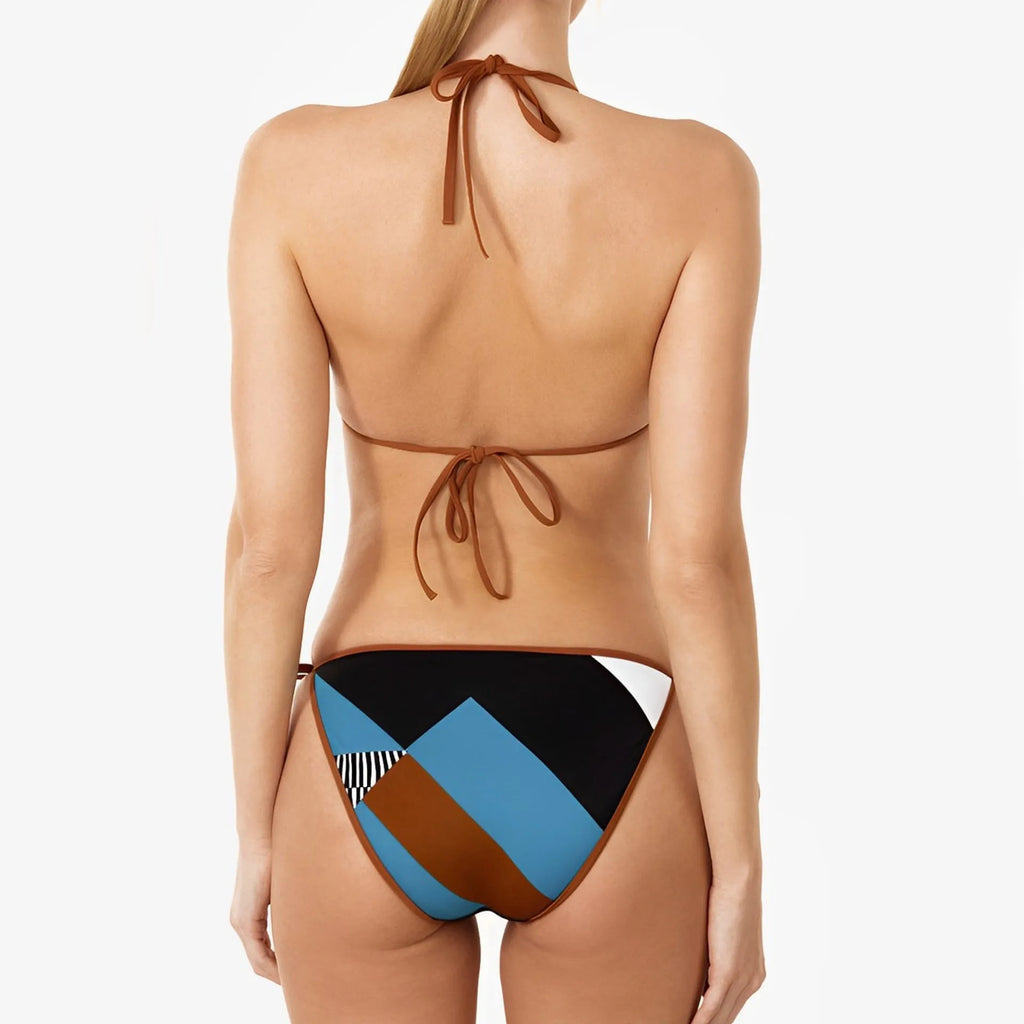 Women's skinny print split swimsuit bikini set with backless European style design