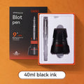 Automatic suction pen set with plastic shell, two nib sizes, ink feeder and handbag
