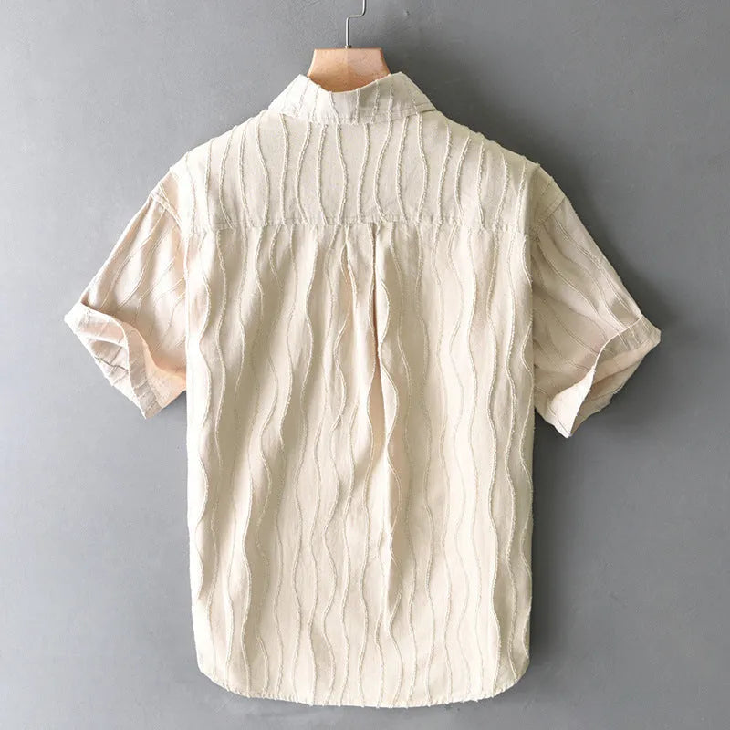 Men's pure cotton summer casual shirt in apricot colour with loose fit Japanese style design