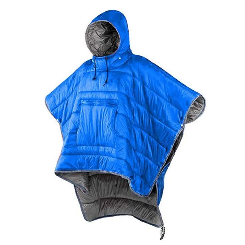 Army green outdoor cloak sleeping bag worn as a cape with 200x140cm dimensions
