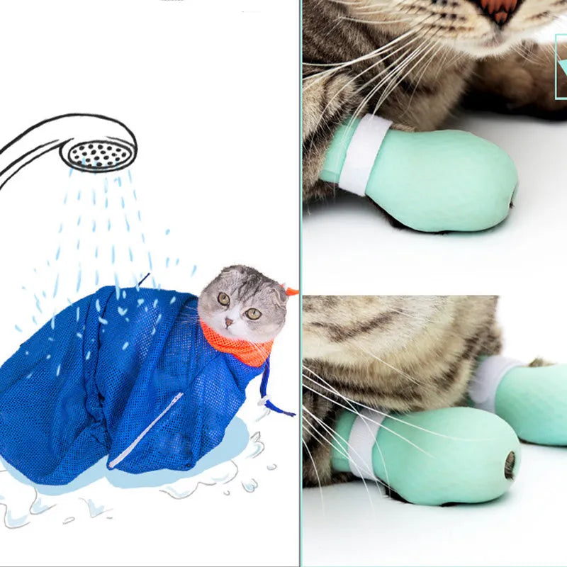 Set of four bright green silicone gloves for protecting hands from cat scratches during pet care.