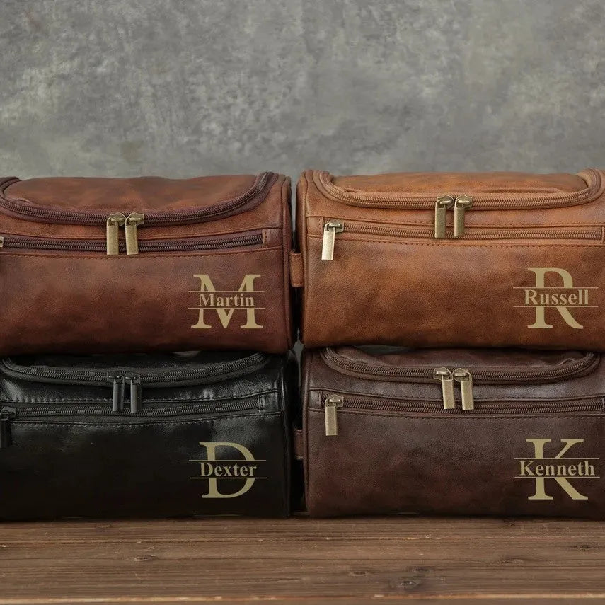 Men's black PU travel bag with a separate makeup pouch included
