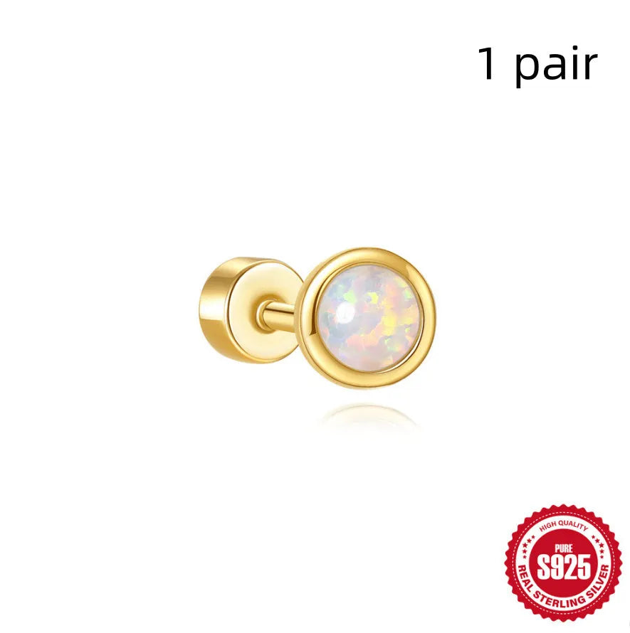 S925 sterling silver flat column thread geometric ear bone stud in a gold tone finish.