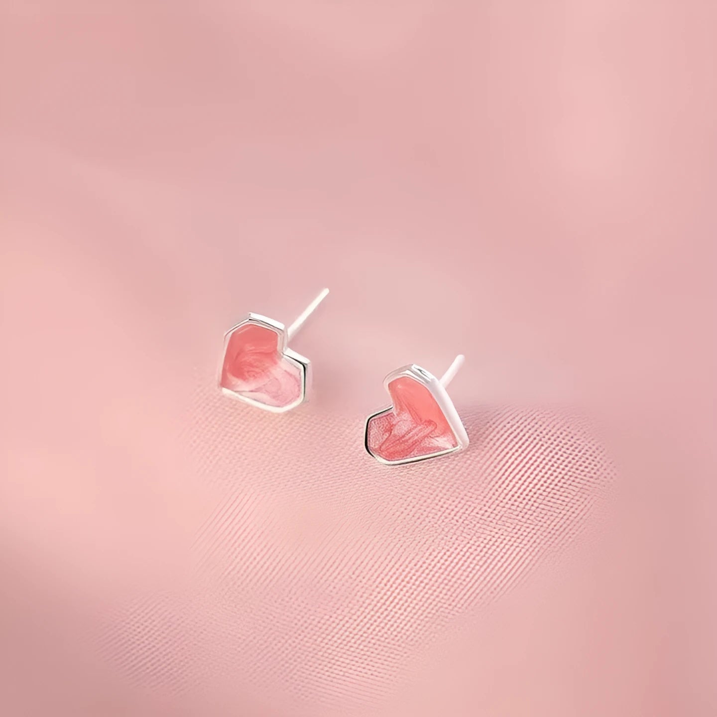 Sterling silver S925 heart shaped ear studs for women pink and white niche style