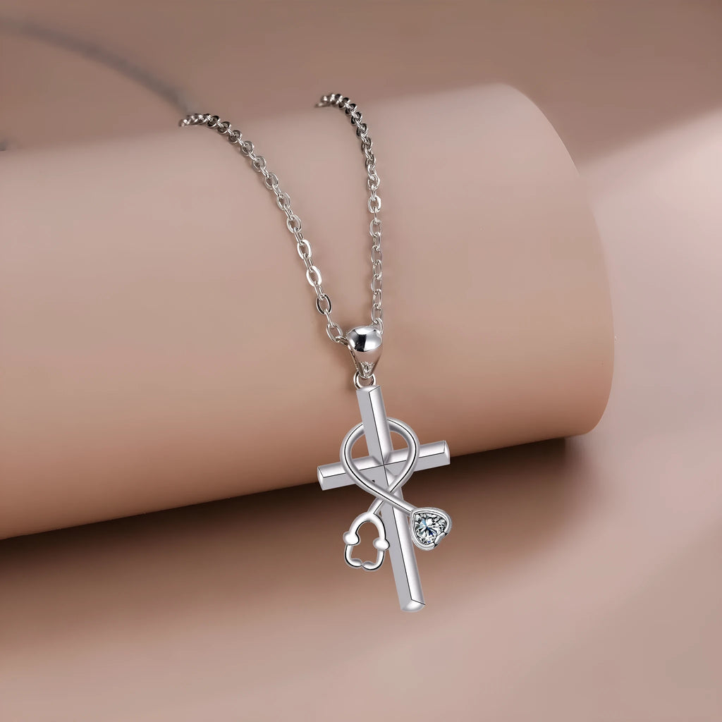 Copper stethoscope necklace with cross chain design for medical professionals