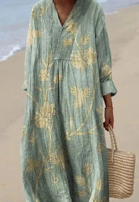Women's floral 3D printed shirt dress with princess silhouette and wide waist