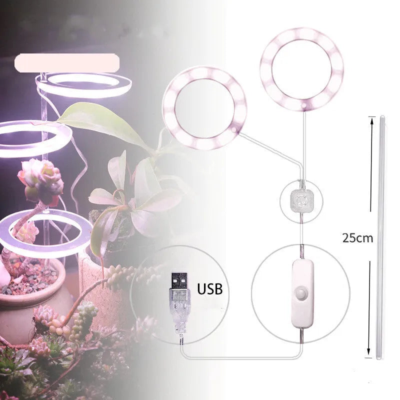 USB LED plant grow light with acrylic stick showing pink/white or yellow colour options