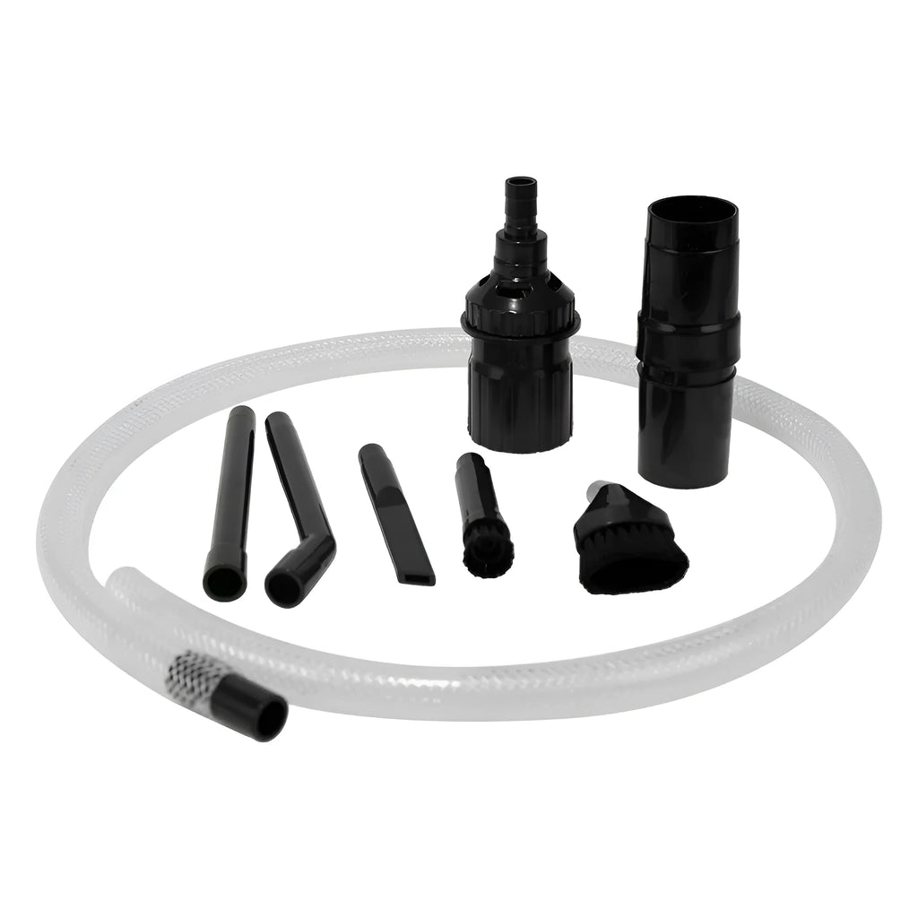 Eight-piece vacuum cleaner accessory set with small suction heads for detailed cleaning