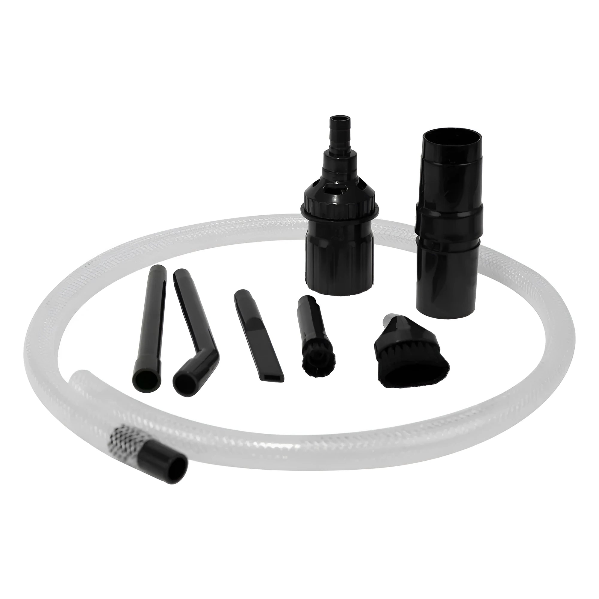 Eight-piece vacuum cleaner accessory set with small suction heads for detailed cleaning