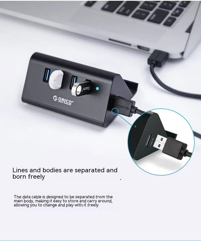 USB 3.0 4-port external hub with bracket, no external power supply, for trade fairs