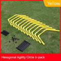 Six foldable hexagon football agility training rings in yellow, green and orange colours