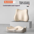Memory foam seat cushion with waist rest for office sitting support in grey and black colour combination