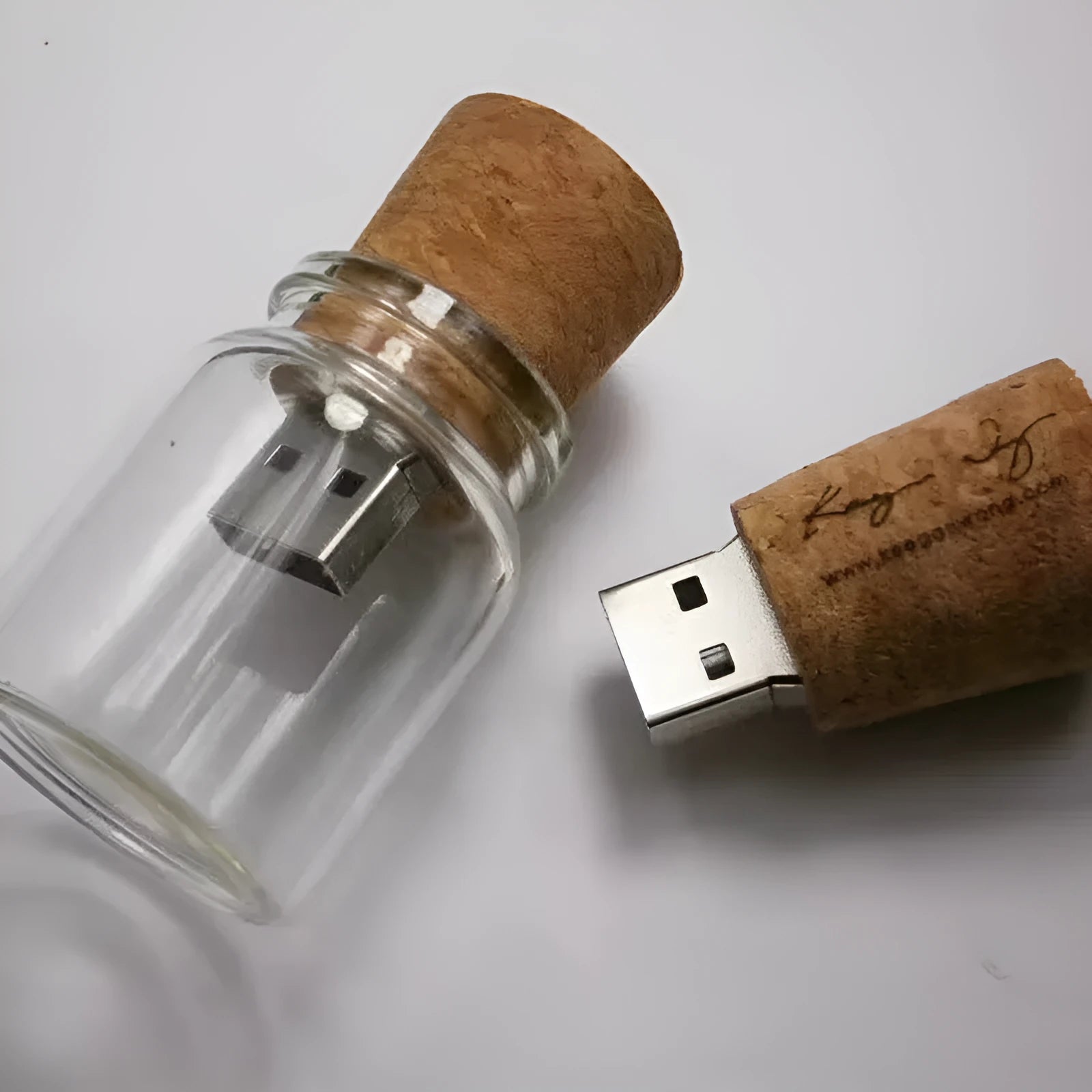 Wooden wish drift bottle USB flash drive with transparent design showing capacity options
