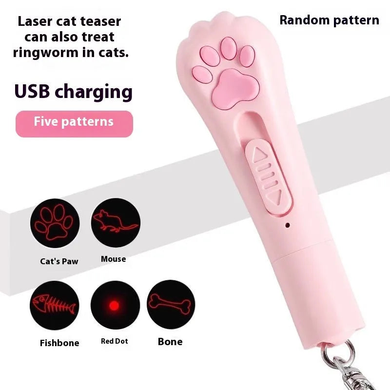 Cat laser charging toy in pink, cream or sky blue colour with self-hi function for interactive pet play