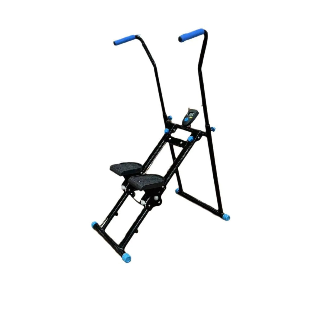 White foldable treadmill with integrated climbing frame for home fitness exercises
