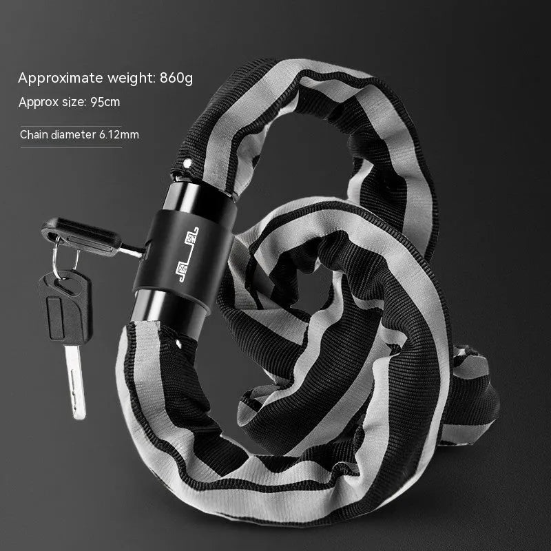 95cm zinc alloy mountain bike chain lock in black colour with key chain locking mechanism