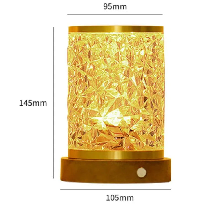Rotating water ripple night light with wooden base showing dimensions of 9.5x14.5x10.5cm