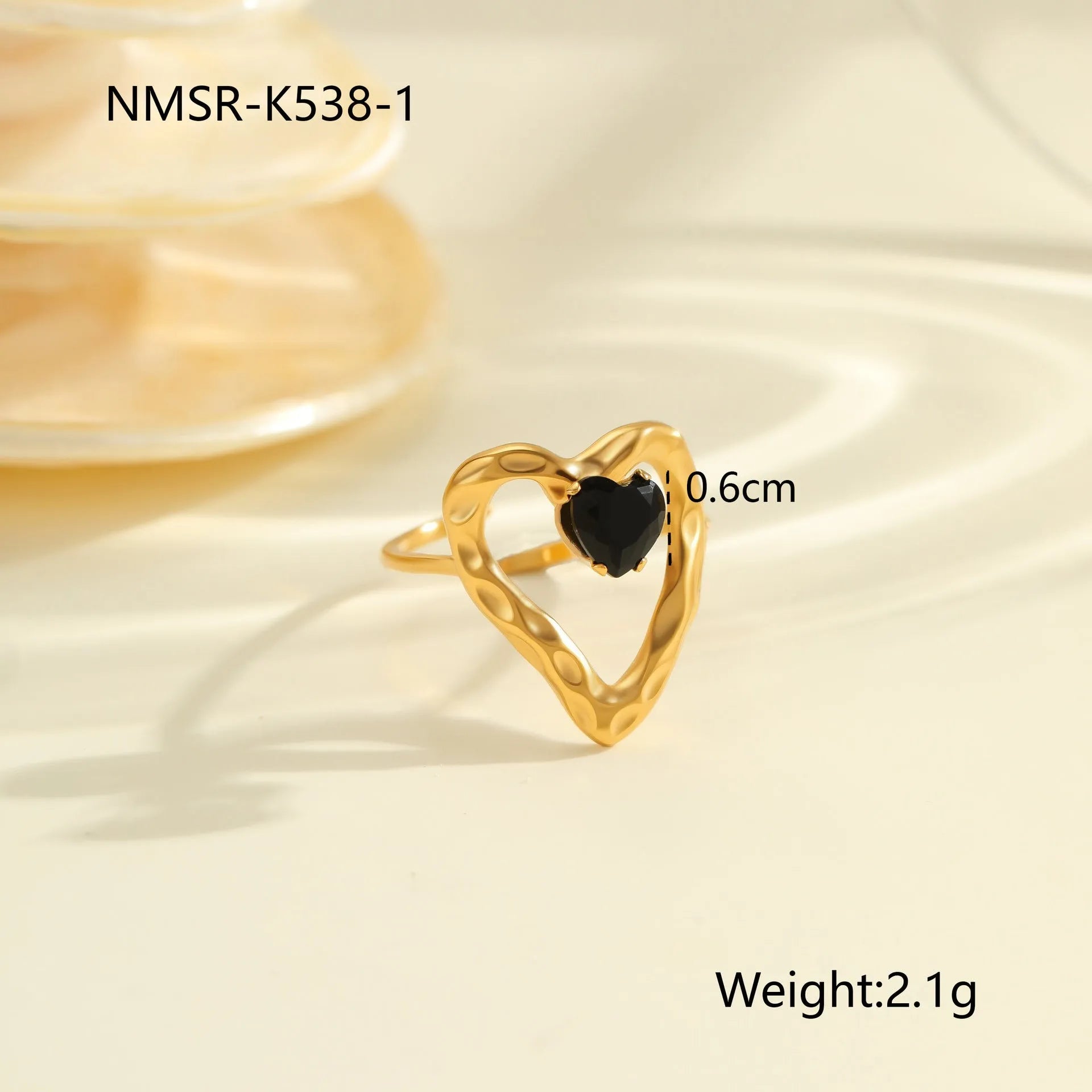 Geometric open mouth adjustable ring with inlaid zircon detailing on electroplated stainless steel