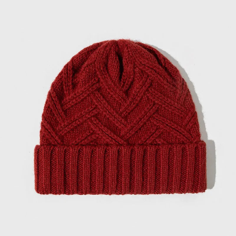 Women's wool knitted winter hat with dome crown in six colour options including red, grey, brown, white, khaki, and black