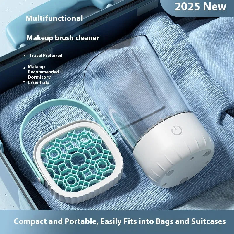 White rechargeable electric cleaning brush for makeup tools with USB-C charging cable