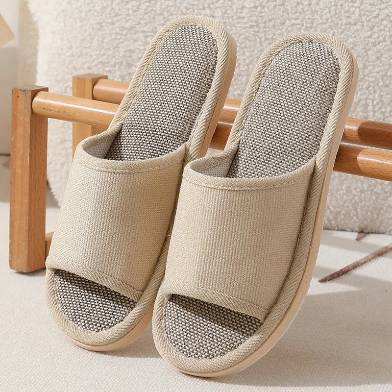 Women's linen open toe slippers in multiple colours with thickened sole
