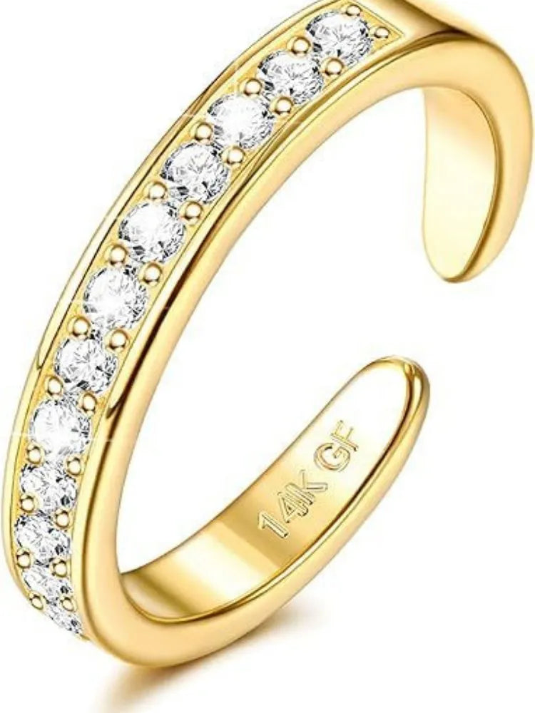 Geometric alloy toe ring with 14K gold plating and rhinestone or water drop accents