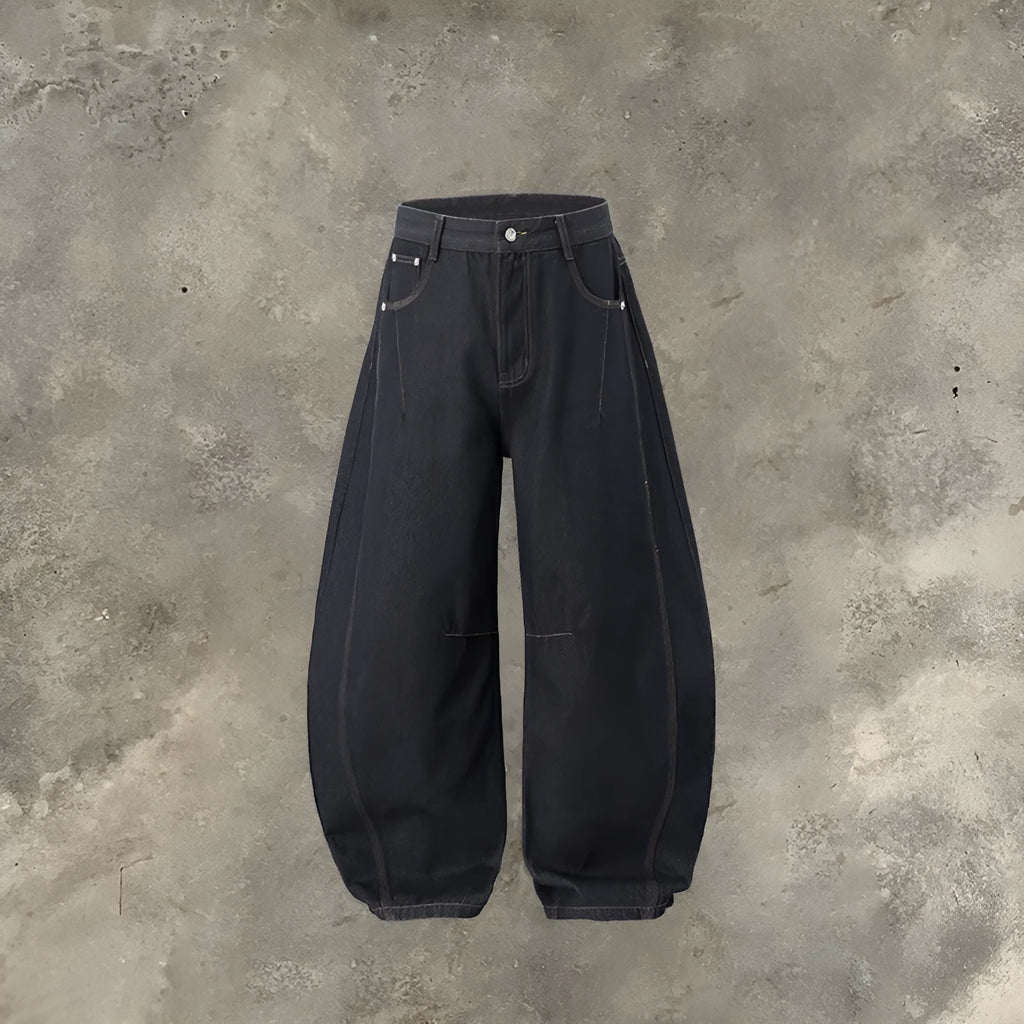 Men's wide leg denim trousers in original cow colour with mid-rise waist and loose casual fit