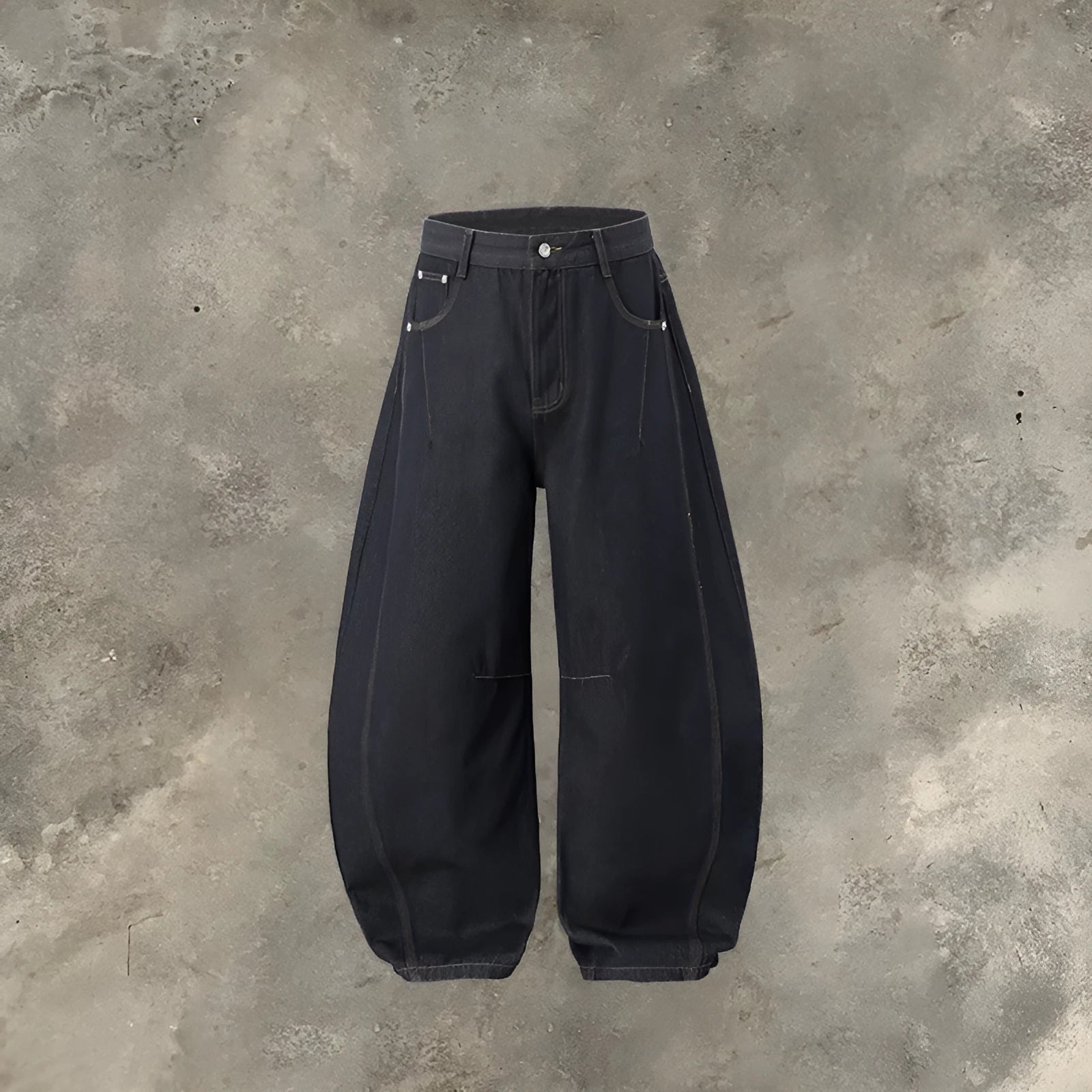 Men's wide leg denim trousers in original cow colour with mid-rise waist and loose casual fit