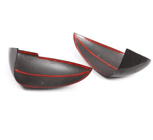 Carbon fibre mirror covers for Porsche Macan with dimensions 27.5x16.3x13.8cm