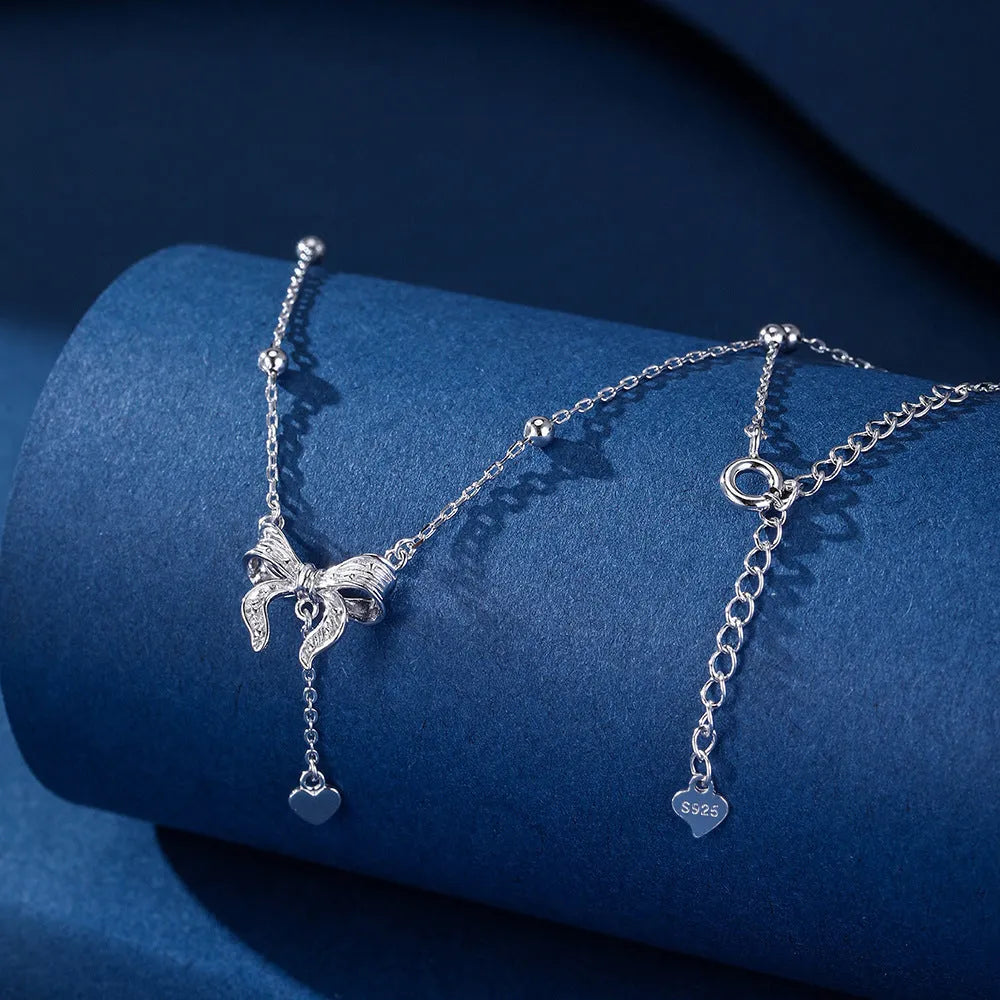 S925 silver butterfly heart necklace with bow detail on adjustable 40-45cm chain