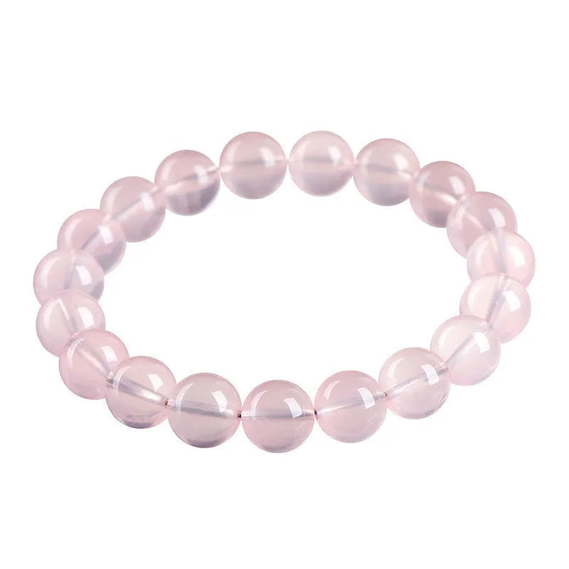 Natural crystal round beads women's bracelet with polished pink beads in single circle design