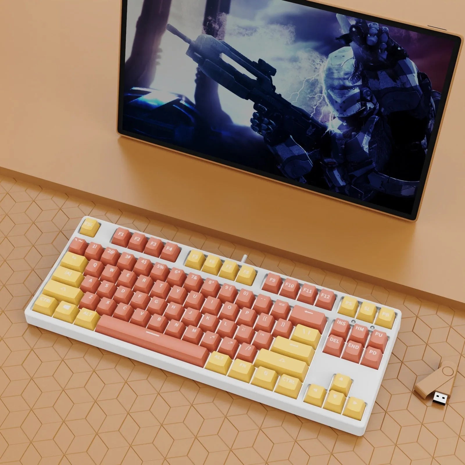 87-key mechanical gaming keyboard with dual-colour keycaps and hot-swappable switches