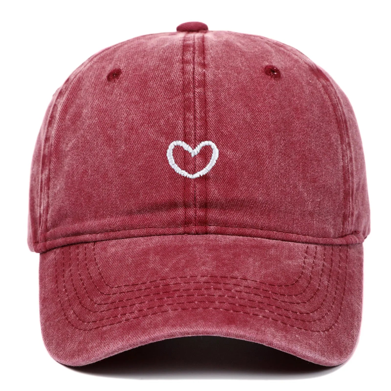Cotton baseball cap with embroidered love heart design in adjustable size