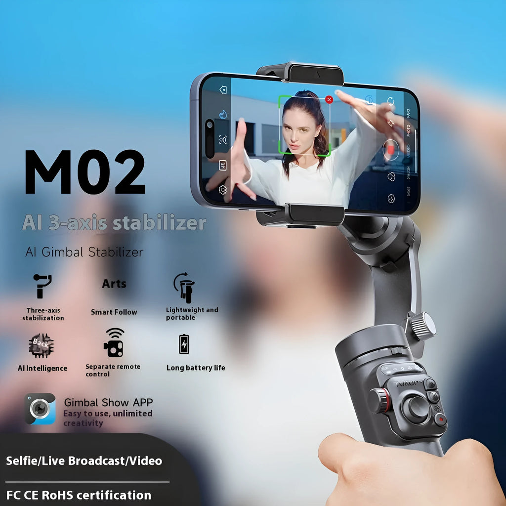Intelligent AI three-axis head stabiliser tripod with D08 light module and ABS construction
